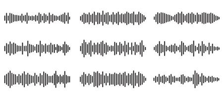 conjunto de ondulado, vibrante y pulsante líneas. podcast sonido ondas. forma de onda modelo para música jugador, podcast, voz mensaje, música aplicación audio ola icono. aislado ilustración. vector