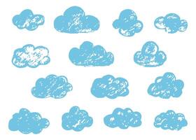 Simple hand drawn cloud collection. Abstract blue cloudy set illustration. Sketch brush stroke speech bubble. Simple childish hand-drawn background. vector