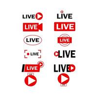 conjunto de En Vivo transmisión iconos rojo símbolos y botones de En Vivo transmisión, radiodifusión, en línea arroyo. inferior tercero modelo para televisor, espectáculos, películas y En Vivo actuaciones vector