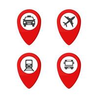 Red tahi icon. A pin on the map with a transport sign. illustration vector