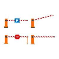 Creative illustration of open, closed parking car barrier gate set with stop sign isolated on transparent background. Art design street road stop border. Abstract concept graphic element vector