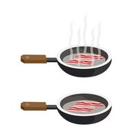 Pan with bacon. Breakfast Lunch Dinner. vector