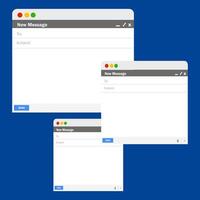 Email interface for different device. Mail window for mobile phone, tablet and computer, internet message isolated frame, blank email. Modern flat style vector