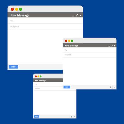 Email interface for different device. Mail window for mobile phone, tablet and computer, internet message isolated frame, blank email. Modern flat style