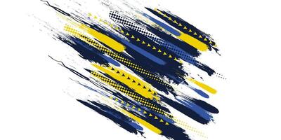 fondo de pincel azul y amarillo con efecto de trama de semitonos aislado sobre fondo blanco. fondo deportivo con estilo grunge. elementos de rayado y textura para el diseño vector