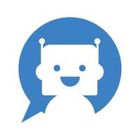 A robot in a blue speech bubble on a white background. Cute robot icon in tooltip. Support bot. illustration vector