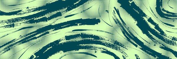Abstract Brush Background with Green Brush Texture and Halftone Effect. Retro Grunge Background for Banner or Poster Design vector