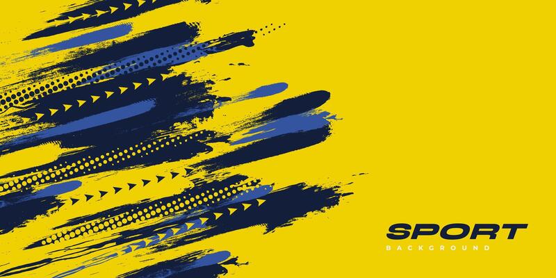 Blue and Yellow Brush Background with Halftone Effect. Sport Background with Grunge Style. Scratch and Texture Elements For Design