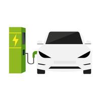 eléctrico coche repostaje icono símbolo, ev auto, verde híbrido vehículos cargando punto logotipo, eco simpático vehículo concepto, ilustración vector