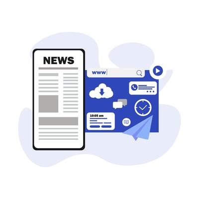 Reading news on a mobile phone. smartphone with newspaper, news site. Modern flat design graphic elements, thin line icons set for web banner, website, infographics.