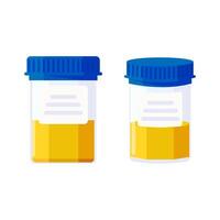 Urine analysis. Urine test icon. Pee sample in a plastic box. Medical sample in a glass tube. Laboratory container. illustration vector