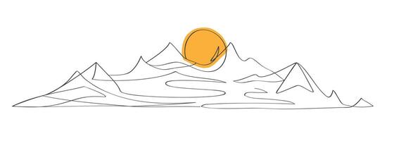 Continuous line mountain Simplistic black line vector