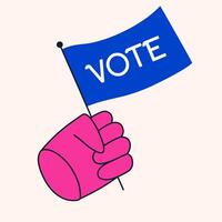 Vote sticker holding voting flag vector