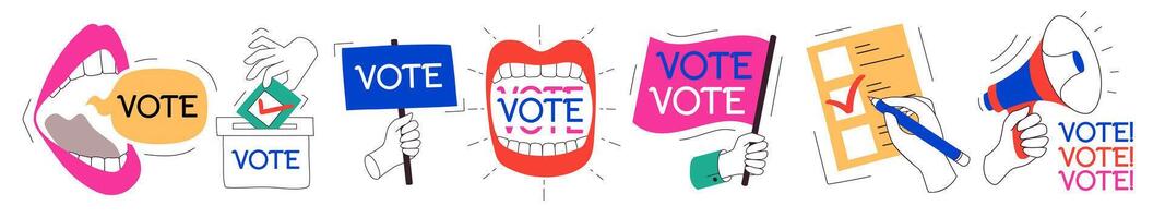 Vote sticker set modern colorful style vector