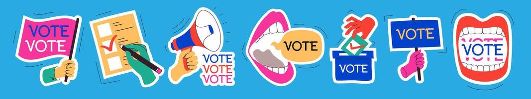 votar pegatina conjunto moderno vistoso estilo vector