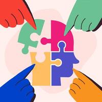 Puzzle human silhouette hands concept vector