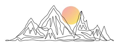 Single continuous line art illustration of mountain vector