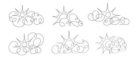 Continuous line sun and cloud set vector