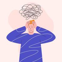 Overwhelmed Mind Man concept Illustration vector