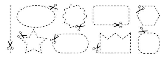 tijeras corte mediante rayado línea conjunto vector