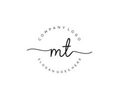 initial MT Feminine logo beauty monogram and elegant logo design, handwriting logo of initial signature, wedding, fashion, floral and botanical with creative template. vector