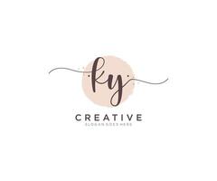 initial KY Feminine logo beauty monogram and elegant logo design, handwriting logo of initial signature, wedding, fashion, floral and botanical with creative template. vector