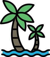 A drawing of two palm trees with a blue ocean in the background vector