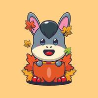 linda Burro en un calabaza a otoño estación. mascota dibujos animados ilustración adecuado para póster, folleto, web, mascota, pegatina, logo y icono. vector