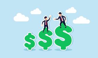 Financial advisor aids in boosting revenue, growing wealth, and overcoming financial hurdles for profit expansion, concept of The businessman assists in ascending the dollar sign vector