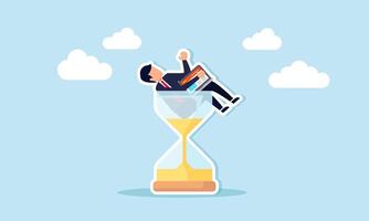 Racing against deadline, project nears completion, time management crucial for timely delivery, concept of Focused businessman works within hourglass timer, mindful of time ticking down vector