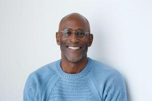 Middle aged dark skinned man achieves success with smile photo