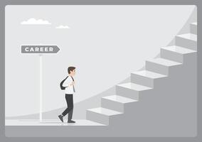 Fresh Graduate life journey walking to face career stair path that long and steep vector