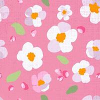 sin costura modelo tradicional sakura flores rosado antecedentes textura mano dibujado gente blanco pétalos verde margarita hojas brillante ornamento ilustración vector