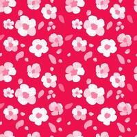 sin costura modelo tradicional sakura flores rojo antecedentes textura mano dibujado gente blanco pétalos verde margarita hojas brillante ornamento ilustración vector