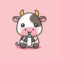 Cute illustration of cows drinking milk vector