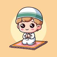 Funny illustration of a Muslim child praying vector