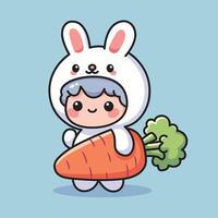 illustration of a child wearing a rabbit and carrot costume vector