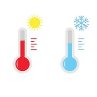 termómetros caliente y frío clima en plano estilo. vector