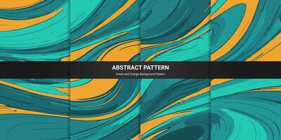 collection of abstract fluid painting patterns, simple green and orange backgrounds vector