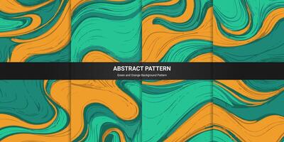 collection of abstract fluid painting patterns, simple green and orange backgrounds vector