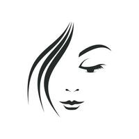 Beautiful woman's face logo icon silhouette isolated on white background illustration. Card for hair and beauty salon. Girl face Logo silhouette isolated vector