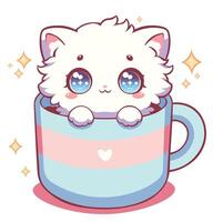 Kawaii Cat In A Mug Illustration vector