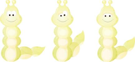 Cartoon Caterpillar. Three characters with different poses and eye expressions. Illustration vector