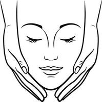 Woman's face with closed eyes and two hands vector