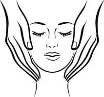 Woman's face with closed eyes and two hands vector