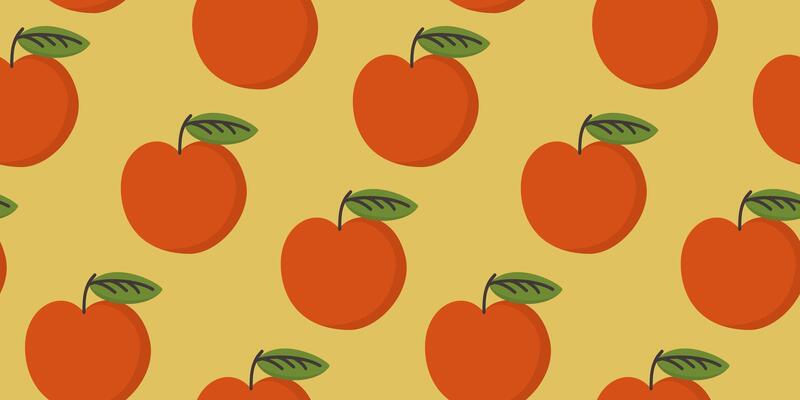 Simple bright vintage seamless pattern with red apples on yellow background