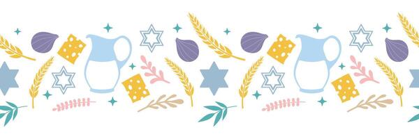 Shavuot seamless border. Milk, cheese, wheat, star of David. pattern for your design vector