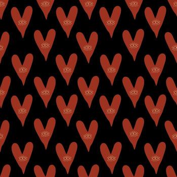 Heart, eye seamless pattern. Abstract, esoteric pattern. Red heart on a black background vector
