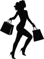 exclusivo compras y sin rivalidad estilo lujoso mundo de moda, belleza, y placer, ilustrado con un mujer silueta vector