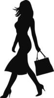 exclusivo compras y sin rivalidad estilo lujoso mundo de moda, belleza, y placer, ilustrado con un mujer silueta vector